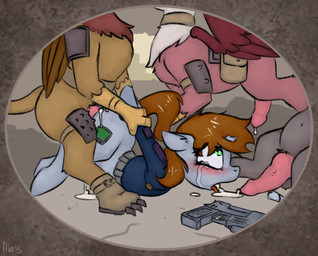 after_fellatio after_oral after_sex alternate_universe anal bodily_fluids broken_horn cum cum_in_ass cum_in_mouth cum_inside cutie_mark dominant erection feathered_wings feathers feral forced gang_rape gangbang genital_fluids genitals group group_sex gun handgun horn interspecies interspecies_domination male penis pistol ranged_weapon rape sex tail weapon wings marsminer fallout fallout_equestria hasbro microsoft my_little_pony mythology fan_character littlepip raider_(fallout) avian equid equine gryphon horse mammal mythological_avian mythological_creature mythological_equine pony unicorn 2017 crossover hi_res