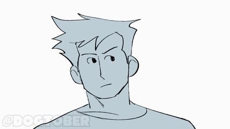 anthro breath button_ears clothed clothed_anthro clothed_human clothed_male clothing eyebrows floppy_ears fluffy hair human_to_anthro male mouth_closed neck_tuft open_mouth open_smile panting shaking shaking_head shirt short_hair smile solo species_transformation text topwear transformation tuft dogtober canid canine canis domestic_dog human mammal 2025 2d_animation animated artist_name bust_portrait frame_by_frame loop monochrome portrait