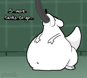 ambiguous_gender belly belly_expansion belly_grab belly_inflation belly_on_ground belly_overhang belly_squeeze belly_squish big_belly cheek_bulge dialogue emanata expansion eyes_closed feral hose hose_in_mouth hose_inflation huge_belly inflation liquid_inflation navel offscreen_character raised_tail solo speech_bubble squish tail text torture tube water water_inflation pincoosh rain_world videocult survivor_(rain_world) slugcat digital_media_(artwork) english_text signature
