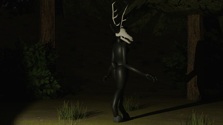3_fingers 4_eyes anthro antlers biped black_body bone claws female finger_claws fingers hooves horn looking_back low_poly multi_eye outside rear_view short_tail skull skull_head solo tail remberhere american_mythology indigenous_north_american_mythology mythology north_american_mythology leshen wendigo 16:9 3d_(artwork) 4k absurd_res digital_media_(artwork) hi_res widescreen
