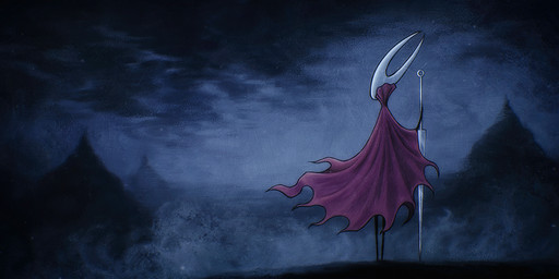 2_horns ambiguous_gender anthro biped cloak clothed clothing holding_melee_weapon holding_object holding_weapon horn landscape melee_weapon outside red_cloak red_clothing solo standing weapon villiedoom hollow_knight_(franchise) team_cherry hornet_(hollow_knight) arthropod 2026 female_(lore)