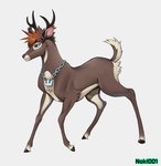 antlers black_nose blue_eyes brown_body brown_fur brown_hair feral fur hair hooves horn jewelry lighter_belly male necklace one_leg_up raised_leg short_tail simple_background solo standing tail white_background noki001 kingdom_hearts square_enix sora_(kingdom_hearts) deer mammal hi_res