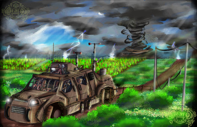 anthro car clothing cloud group light machine male male/male storm tornado trio vehicle bat canid canine canis mammal protogen wolf lighting