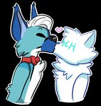 ambiguous_gender anthro arms_at_sides blue_body blue_fur blue_snout bow_tie duo eyes_closed fur head_tuft heart_symbol kissing leaning leaning_forward male male/ambiguous tuft white_chest c0rgilici0us flolo ych_(character) canid canine canis domestic_dog mammal alpha_channel low_res