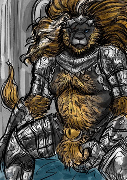 accessory animal_genitalia anthro armor balls biped blonde_hair blue_eyes body_hair chest_hair clothing cock_ring eye_scar facial_scar fluffy_balls fully_sheathed fur gauntlets genitals gloves gorget grey_body grey_fur hair handwear jewelry male mane pauldron penis penis_accessory penis_jewelry scar sheath solo unconvincing_armor baothghalach elden_ring fromsoftware beast_lord_serosh felid lion mammal pantherine 2023 digital_media_(artwork)