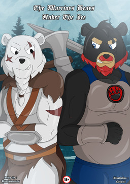 anthro armor axe beard black_body black_fur black_hair black_nose blue_eyes duo facial_hair female fur hair male male/female male/male melee_weapon mustache outside sword teeth warrior weapon white_body white_fur ciel-wolf bear black_bear mammal polar_bear ursine