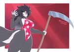 anthro big_breasts black_body black_hair breasts clothing female hair long_hair melee_weapon one-piece_swimsuit polearm red_eyes scythe solo swimwear tail weapon white_body white_eyes byghosteduard helluva_boss octavia_(helluva_boss) avian bird absurd_res hi_res