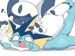 ambiguous_gender blue_body blue_eyes blue_fur bodily_fluids duo fur laugh open_mouth simple_background soul tears white_background white_body white_eyes white_fur tontaro nintendo pokemon absol eeveelution generation_1_pokemon generation_3_pokemon pokemon_(species) vaporeon 4:3 source_request