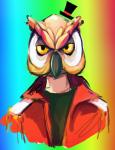 beak clothed clothing coat gradient_background hat headgear headwear looking_at_viewer male mask simple_background solo topwear yellow_eyes youtuber susana nightowl_(character) vanoss avian bird human mammal owl 2016 bust_portrait digital_media_(artwork) portrait