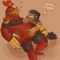 anthro apron armor belly big_belly big_claws blush caressing caressing_belly claws clothing cuddling duo face_shield fire gloves handwear high_boots hug huge_claws hugging_another knight knight_armor knight_helmet larger_male lying_on_another male male/male mask overweight overweight_male red_armor shoulder_pads size_difference sleeping slightly_chubby slightly_chubby_male smaller_male spiral_blush thick_thighs touching_belly warrior welding_mask yellow_claws nacurenyzernomex shovel_knight yacht_club_games mole_knight tinker_knight dwarf eulipotyphlan mammal mole_(animal) 1:1 colored digital_drawing_(artwork) digital_media_(artwork) shaded sketch soft_shading warm_colors
