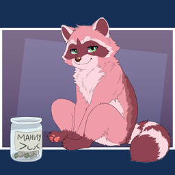 container feral fur jar looking_at_viewer male money pawpads paws simple_background sitting smile solo tail tip_jar bitesizedcookie mammal procyonid raccoon 1:1 absurd_res alpha_channel digital_media_(artwork) hi_res