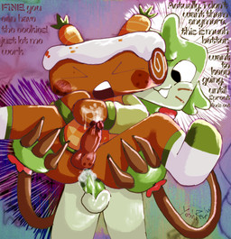 abstract_background accessory anal anal_penetration anthro anus balls blush bodily_fluids brown_body butt cake carrot claws clothed clothing cream_(food) cum cum_inside cum_on_hand cum_on_self dessert dialogue duo ejaculation erection flower food footwear forced freckles fur genital_fluids genitals green_body hair half_naked happy long_arms looking_at_another male male/male male_penetrated male_penetrating male_penetrating_male nude penetration penis plant questionable_consent rape roll_cake screaming sex socks text vegetable yoshreveluv blushcrunch_studio dandy's_world roblox cosmo_(dandy's_world) goob_(dandy's_world) animate_inanimate food_creature humanoid toon_(dandy's_world) digital_media_(artwork) digital_painting_(artwork) english_text hi_res painting_(artwork) photo_manipulation photography_(artwork) shaded traditional_media_(artwork)
