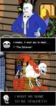 alternate_species bone cage dialogue hands_on_hips humor male not_furry parody skeleton text thepowerplumber adult_swim aqua_teen_hunger_force cartoon_network undertale undertale_(series) carl_brutananadilewski frisk_(undertale) hand_banana papyrus_(undertale) sans_(undertale) spaghetti_(athf) animated_skeleton undead comic english_text hi_res