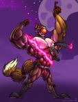 anthro ball_gag bdsm big_ball_gag big_tail bondage boots bound bulge clothed clothing footwear fur gag gagged gimp harness hero leather magic male muscular oversized_ball_gag shoes simple_background solo superhero tail transformation oddjuice safeword_(character) mammal procyonid raccoon hi_res