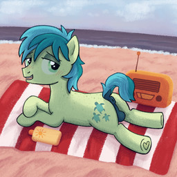 anus backsack balls bangs beach blush blush_lines butt equine_anus feral freckled_back freckled_face freckles genitals hooves looking_at_viewer male outside presenting presenting_anus presenting_hindquarters public public_exposure solo underhoof young uglypaws friendship_is_magic hasbro my_little_pony sandbar_(mlp) equid equine horse mammal pony absurd_res hi_res shaded