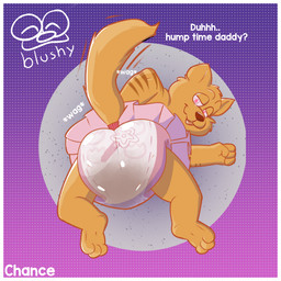3_toes 4_fingers abstract_background anthro biped border clothed clothing crossdressing dialogue diaper diaper_fetish dress feces feet fingers fur hypnosis male mind_control pink_clothing pink_dress raised_tail rear_view ringed_eyes simple_background smile soiled_diaper soiling solo tail tail_motion tailwag text toes tongue tongue_out toony unclean_diaper used_diaper wearing_diaper white_border blushypanda hanna-barbera swat_kats chance_furlong domestic_cat felid feline felis mammal 1:1 2024 digital_media_(artwork) english_text hi_res signature