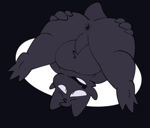 3_fingers 3_toes anthro anus balls big_balls big_butt black_body black_fur butt feet fingers fur genitals half-closed_eyes hand_on_butt huge_butt lying male narrowed_eyes nude on_back perineum presenting presenting_hindquarters simple_background smile solo thick_thighs toes wide_hips birdvian gigli_(birdvian) ghost spirit 2021 digital_media_(artwork) hi_res