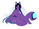 anthro biped blue_eyes breasts female fur genitals glowing hair long_hair nipples one_eye_closed presenting purple_body purple_fur pussy sitting solo kanel felid mammal diamond_(disambiguation) 2013 digital_media_(artwork)