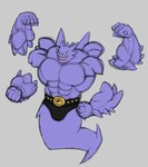 4_arms anthro back_muscles big_bulge big_deltoids big_forearms big_muscles big_pecs big_tail black_clothing bulge clothing deltoids dracostreex floating_hands forearms fusion generation_1_pokemon ghost ghost_tail grin haunter hi_res huge_forearm_muscles huge_muscles huge_pecs humanoid hybrid hybrid_pokemon hyper hyper_muscles jagged_mouth latissimus_dorsi legless machamp male manly multi_arm multi_limb muscular nintendo pecs pokeball pokeball_belt pokemon pokemon_(species) pokemon_fusion purple_body smile solo spikes spirit tail wrestling_belt
