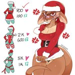 anthro biped blush breasts christmas_clothing christmas_headwear clothed clothing cross-popping_vein female hat headgear headwear holidays red_clothing red_hat red_headwear santa_hat simple_background solo tail white_background drawligator christmas like_and_share franziska_(drawligator) kangaroo macropod mammal marsupial 1:1 2025 hi_res