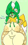 anthro areola beak big_breasts blush breasts brown_body feathers female genitals green_eyes green_hair hair navel nipple_dip nipples pussy solo tail tan_areola tan_nipples thick_thighs lewdchuu_(artist) nintendo pokemon fauna_(lewdchuu) decidueye generation_7_pokemon pokemon_(species) hi_res