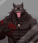 abs anthro biceps fur male muscular muscular_anthro muscular_male necktie pecs red_eyes solo tongue o-ro thorn_(wolf7664) canid canine canis mammal wolf hi_res