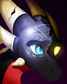 black_body black_scales countershading cracks facial_markings female forehead_markings glowing glowing_eyes green_eyes head_markings horn horn_sheath markings multi_horn multicolored_body red_body red_countershading red_scales scales solo teeth white_horn plaguedogs123 activision european_mythology mythology spyro_the_dragon cynder dragon mythological_creature mythological_scalie scalie western_dragon 2025 absurd_res bust_portrait cel_shading digital_media_(artwork) hi_res meme portrait shaded female_(lore)