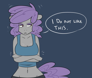 anthro anthrofied big_breasts breasts cleavage clothed clothing female midriff navel solo text unimpressed somescrub friendship_is_magic hasbro my_little_pony hugtastic_pinkie_pie maud_pie_(mlp) earth_pony equid equine horse mammal pony 2015 english_text hi_res