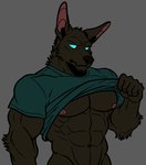 abs anthro areola biceps brown_body brown_fur clothed clothing fur half_naked male muscular muscular_anthro muscular_male nipples pecs shirt shirt_up solo topwear posstype league_of_legends riot_games tencent nasus_(lol) anubian_jackal canid canine canis humanoid jackal mammal