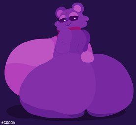 anthro big_breasts big_butt bow_tie breasts butt doll eyelashes female glowing glowing_eyes huge_breasts huge_butt huge_hips huge_thighs hyper hyper_breasts hyper_butt looking_at_viewer plushie purple_body solo tail thick_thighs wide_hips cocoaberry lovedoll_toy_factory teddibear_(gremlingrounded) bear mammal absurd_res hi_res