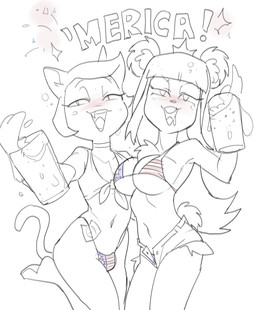 american_flag_bikini anthro beverage big_breasts bikini bottomwear breasts bubble bulge choker cleavage clothed clothing condom crossdressing crossdressing_male denim denim_bottomwear denim_clothing denim_shorts dialogue drunk drunk_bubble duo eyebrows eyelashes female femboy fireworks flag_bikini flag_swimwear hair half-closed_eyes holding_beverage holding_glass holding_object jewelry long_hair looking_at_viewer male narrowed_eyes navel necklace open_mouth open_smile sexual_barrier_device shirt short_hair shorts simple_background smile standing substance_intoxication swimwear tank_top teeth text topwear two-piece_swimsuit under_boob white_background dbaru cartoon_network ok_k.o.!_let's_be_heroes koala_princess purrcival domestic_cat felid feline felis koala mammal marsupial vombatiform 2026 english_text hi_res monochrome sketch