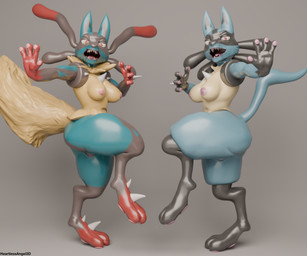 4_fingers anthro areola black_body black_fur blue_body blue_fur breasts butt duo female female_anthro fingers fur genitals grey_background grey_body grey_fur looking_at_viewer medium_breasts nipples open_mouth pawpads pink_areola pink_nipples raised_leg raised_tail red_body red_fur side_by_side simple_background tail teeth vulva yellow_body yellow_fur heartlessangel3d nintendo pokemon generation_4_pokemon generation_6_pokemon lucario mega_evolution mega_lucario pokemon_(species) 2026 3d_(artwork) 6:5 blender_(artwork) digital_media_(artwork) hi_res
