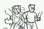 anthro duo eyewear glasses male male/male suggestive_dialogue s3b0rg canid canine canis domestic_dog mammal suid suine sus_(pig) wild_boar 3:2 animated digital_media_(artwork) meme short_playtime sound webm