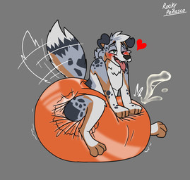 3_toes ambiguous_gender anthro big_diaper black_nose blush blush_lines bodily_fluids brown_body brown_fur brown_inner_ear brown_tail clean_diaper clothed clothing cum cumshot curling_toes diaper diaper_fetish diaper_only dipstick_tail drooling ejaculation fangs feet fist floppy_ears fur genital_fluids grey_background grey_body grey_fur grey_spots grey_tail hand_on_diaper heart_symbol huge_diaper hyper_diaper latex_diaper markings multicolored_body multicolored_fur multicolored_tail narrowed_eyes one_eye_closed open_mouth open_smile orange_diaper orgasm orgasm_face saliva simple_background sitting sitting_on_diaper smile solo spots spotted_body spotted_fur spotted_markings spotted_tail tail tail_markings tail_motion tailwag teeth toes tongue tongue_out topless touching_diaper wearing_diaper white_body white_fur white_tail white_tail_tip poofbuttrocky beta_(betaetadelota) australian_shepherd canid canine canis domestic_dog herding_dog mammal pastoral_dog sheepdog hi_res signature