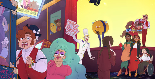 ambiguous_gender anthro apron big_breasts blonde_hair bottomwear braided_hair breasts cleavage clothed clothing detailed_background electric_guitar electronics female fully_clothed green_hair group guitar hair hat headgear headwear humanoid_pointy_ears machine male musical_instrument not_furry_focus open_mouth pants plucked_string_instrument pointy_ears poster_(object) shirt sitting smile stage standing string_instrument suit television text topwear vehicle vest wheelchair drawfee karina_farek drawfee_(copyright) drawtectives "grandma"_(drawtectives) abayomi_(drawtectives) aeris_(drawtectives) anna_log anne_daction checkers_(drawtectives) don_jovi harvey_hornswoggle heese_knees huck_e._heese humby_bonegot laura_backstab sharron_lutz the_animatronic_(drawtectives) animatronic arthropod bee canid canine canis domestic_dog elf human humanoid hymenopteran insect mammal murid murine rat robot rodent digital_media_(artwork) official_art