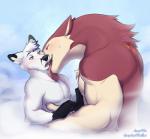 anthro blush bodily_fluids duo fur half-closed_eyes licking male male/male narrowed_eyes open_mouth saliva saliva_on_tongue size_difference sweat teeth tongue tongue_out white_body white_fur ahoge_(artist) nintendo pokemon jericho_(ahoge) canid canine generation_2_pokemon mammal pokemon_(species) typhlosion