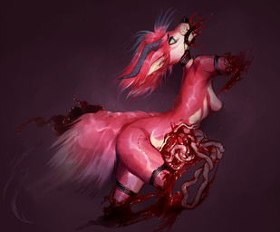 4_missing_limbs amputation amputee anthro asphyxiation blood bodily_fluids breasts corpse death disability disembowelment female female_death gore gore_focus guts nipples organs pink_body quadruple_amputee rope small_breasts snuff solo kolkolukija canid canine mammal hi_res