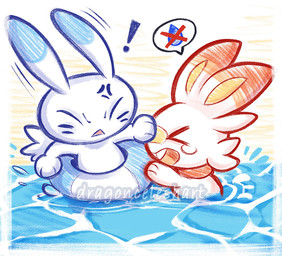 3_fingers ambiguous_gender annoyed beach blue_body blue_fur bodily_fluids buckteeth cross-popping_vein crying duo eyes_closed fingers fur open_mouth sad sea tears teeth water white_body white_fur dragonceleshart 2024_pokemon_gigaleak beta_pokemon_games nintendo pokemon pokemon_ruby_and_sapphire_beta beta_pokemon_(species) canid canine fox generation_8_pokemon lagomorph mammal pokemon_(species) scorbunny warabbit 2024 english_description