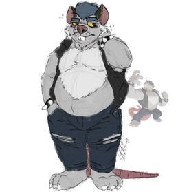 anthro belly bottomwear clothing fur grey_body grey_fur male moobs overweight overweight_male pants solo stupid_blokko brok_the_investigator cowcat_games squealers_chief mammal murid murine rat rodent 2025 hi_res