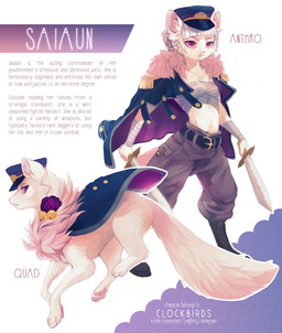 alternate_form anthro bandage bell belt big_tail boots bottomwear breasts cape clothed clothed_feral clothing dagger feet female feral flower footwear front_view fully_clothed fur hair hat headgear headwear hindpaw holding_object holding_weapon inner_ear_fluff melee_weapon multiple_forms pants pawpads paws plant red_eyes shoes side_view simple_background solo standing tail tan_body tan_fur text tuft weapon white_background white_hair clockbirds canid canine mammal 2017 digital_media_(artwork) english_text full-length_portrait hi_res portrait