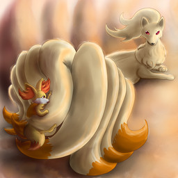 ambiguous_gender big_tail climbing duo feral fluffy fluffy_tail looking_back lying neck_tuft on_front red_eyes tail tan_body tuft yellow_body mewscaper nintendo pokemon canid fennekin generation_1_pokemon generation_6_pokemon mammal ninetales pokemon_(species) 1:1 2015 absurd_res hi_res