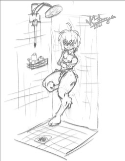 bath male solo vukasinfergus v_(vukasinfergus) animal_humanoid humanoid satyr monochrome sketch
