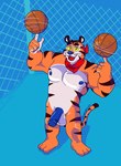 2022 3_toes 5_fingers anthro ball balls barefoot basketball_(ball) biceps biped black_eyes black_stripes blue_nipples blue_nose blue_penis bulge clothed clothing countershading erection feet felid fence fingers frosted_flakes fur genitals half-closed_eyes hi_res high-angle_view kellogg's kerchief kerchief_only looking_at_viewer male mammal markings mascot mostly_nude multicolored_body muscular muscular_male narrowed_eyes neckerchief nipples nude open_mouth orange_body orange_fur pantherine pecs penis red_kerchief red_neckerchief shadow simple_background smile solo soupspicyy standing striped_body striped_fur stripes text_on_bandanna tiger toes tony_the_tiger topless whiskers yellow_sclera