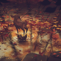 ambiguous_gender autumn feral fur hair leaf multicolored_body multicolored_fur puddle quadruped raining red_leaves short_hair solo spots tail tuft water yellow_leaves itsdanfango ansel_(itsdanfango) deer mammal 1:1 2018 hi_res