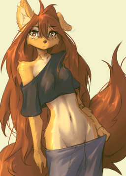 anthro biped bottomwear breasts clothed clothed_anthro clothed_female clothing countershade_torso countershading eyelashes facial_tuft female fingers freckled_arms freckled_crotch freckled_ears freckled_face freckled_shoulders freckles front_view fully_clothed fully_clothed_anthro fully_clothed_female fur hair long_eyelashes looking_at_viewer navel pants piercing simple_background solo speckle_freckles standing tail tattoo topwear tuft ventral_groove tinygaypirate apogee_(tinygaypirate) canid canine canis domestic_dog mammal 2026 absurd_res digital_drawing_(artwork) digital_media_(artwork) hi_res