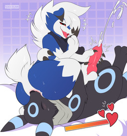 ambiguous_gender anal animal_genitalia animal_penis anthro anus black_body blue_hair blush bodily_fluids butt canine_genitalia canine_penis crouching cum cum_meter cum_while_rimming duo ejaculation erection facesitting feet feral foot_fetish foot_play footjob fur genital_fluids genitals hair handjob handjob_while_facesitting kerchief knot male male/ambiguous meter nude on_top oral penile penis power_bottom reverse_facesitting rimmee_giving_handjob rimmer_receiving_handjob rimming scarf sex sitting sitting_on_another smug white_body white_fur nikkibunn nintendo pokemon fan_character gin2_(silverzero) orion_(jacobjones14) canid canine eeveelution generation_2_pokemon generation_7_pokemon lycanroc mammal midnight_lycanroc pokemon_(species) umbreon absurd_res hi_res male_(lore)