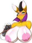 anthro big_breasts black_sclera blue_eyes blush breasts female huge_breasts nipples solo kemojin bandai_namco digimon canid canine digimon_(species) mammal taomon 3:4 hi_res