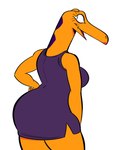 anthro big_butt breasts butt clothed clothed_anthro clothed_female clothing dress eyelashes female female_anthro fingers hand_on_hip looking_back markings non-mammal_breasts open_mouth orange_body orange_scales orange_skin pupils purple_clothing purple_dress purple_markings rear_view scales simple_background slit_pupils solo white_background qwerty_soda shannon_(qwerty_soda) scalie absurd_res digital_drawing_(artwork) digital_media_(artwork) hi_res portrait three-quarter_portrait