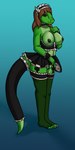 1:2 absurd_res accessory alternative_fashion anthro argonian beaverbastard big_breasts bottomwear breasts brown_hair clothed clothing ero_lolita female freckled_legs freckled_shoulders freckled_thighs freckles frilly frilly_clothing furgonomics garter genitals green_body green_scales hair hand_on_breast hi_res horn j-fashion legwear lolita_(fashion) maid_headdress maid_uniform microsoft midriff miniskirt nel-tei_(golddrake) nipples pussy scales scalie skimpy skirt solo tail tail_clothing tail_sleeve the_elder_scrolls thigh_highs toeless_legwear uniform