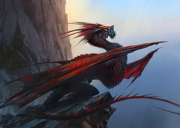 detailed_background fangs feral male membrane_(anatomy) membranous_wings mountain nature nude outside pose rock sharp_teeth side_view sky solo standing sun tail teeth wings jaime_jones guild_wars mythology dragon mythological_creature mythological_scalie scalie concept_art official_art